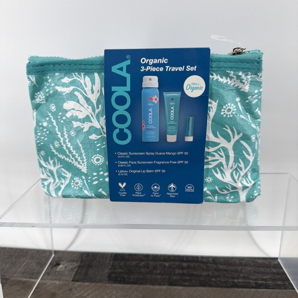 COOLA Organic Suncare Travel Set Sunscreen Face Sunscreen Lip Balm + Bag 4 pcs